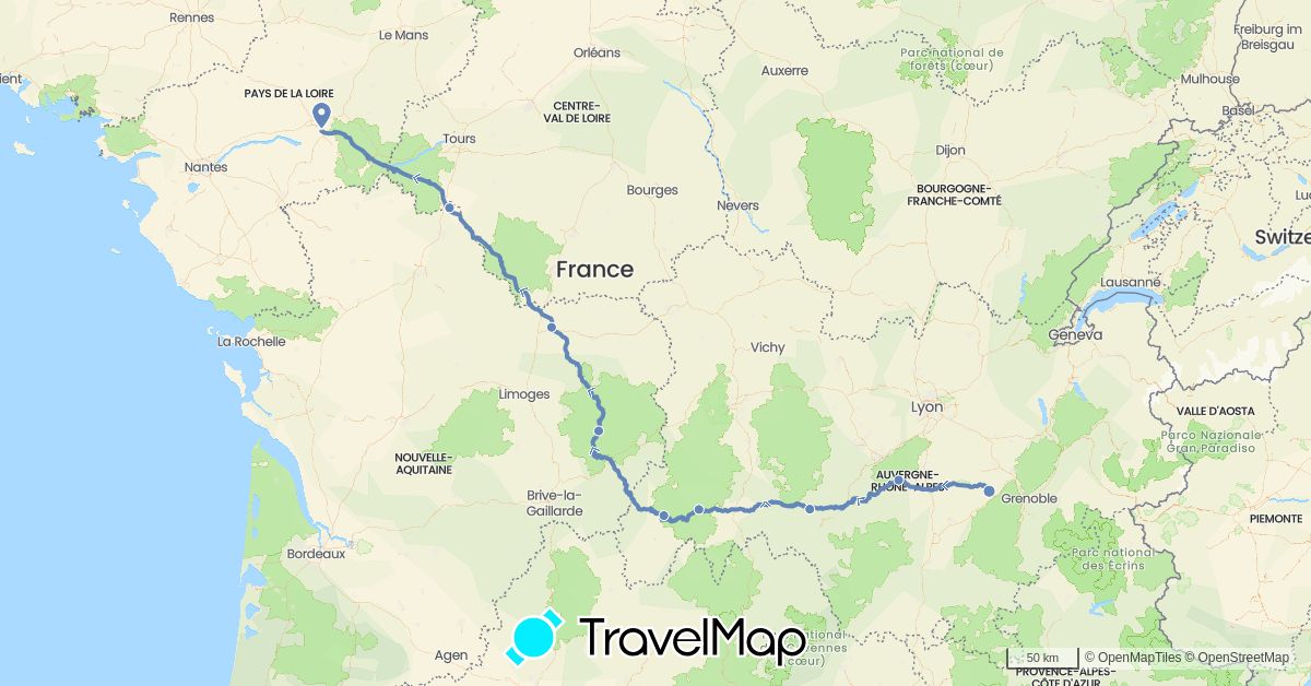 TravelMap itinerary: driving, cycling in France (Europe)
